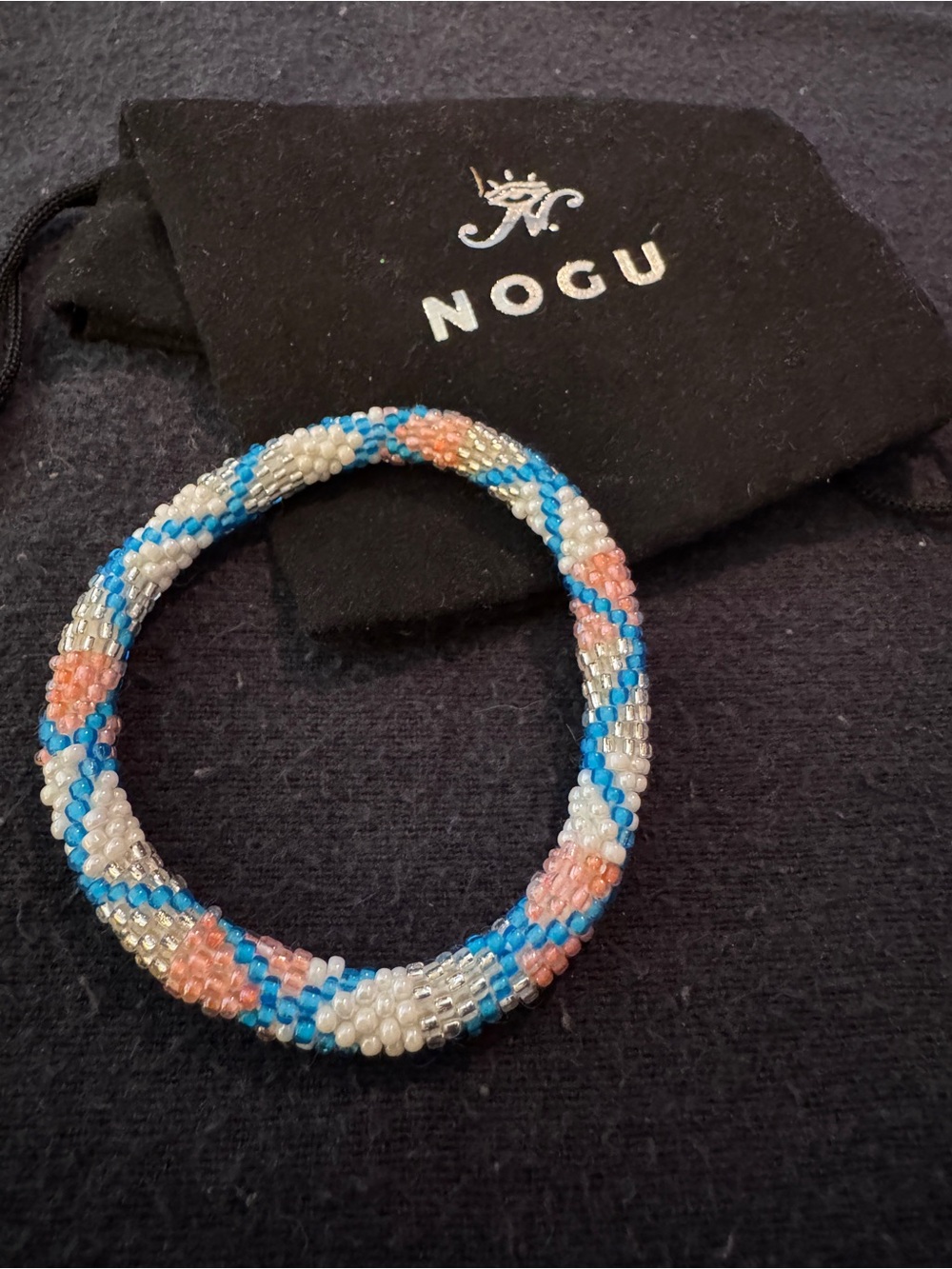 NOGU Himalayan Blue,Coral & White Seed Bead Bracelet New incredible Craftmanship